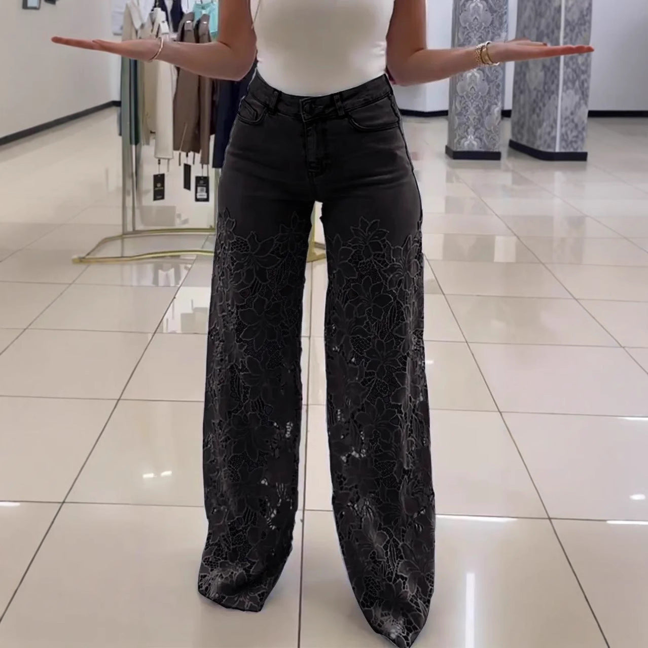 Pantalon Femme Taille Haute Y2K – Coupe Large.