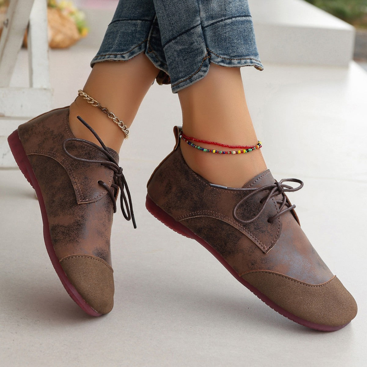 Flat Retro Soft Leather Western Style Slip-on Loafers Small Leather Shoes.