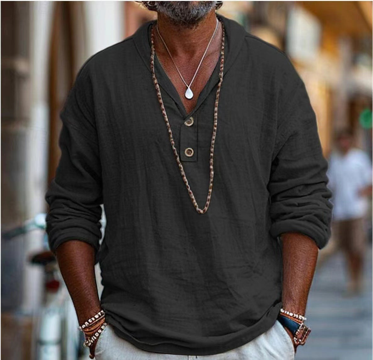 Chemise Décontractée Rétro en Coton et Lin – Manches Longues.
