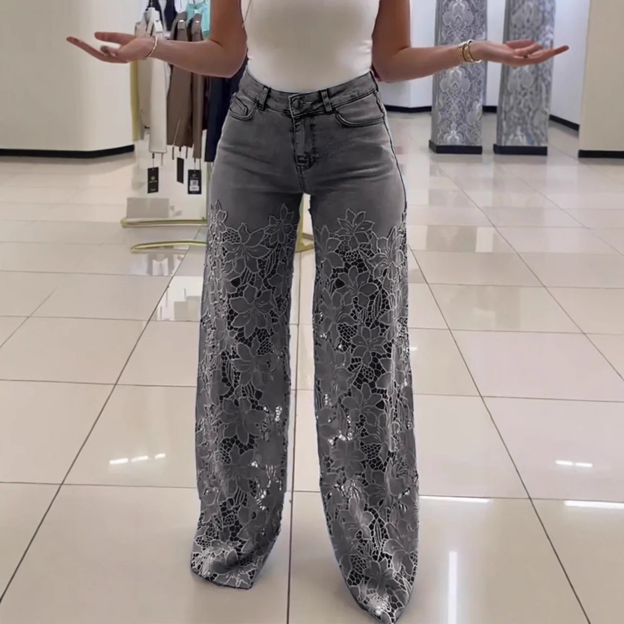 Pantalon Femme Taille Haute Y2K – Coupe Large.