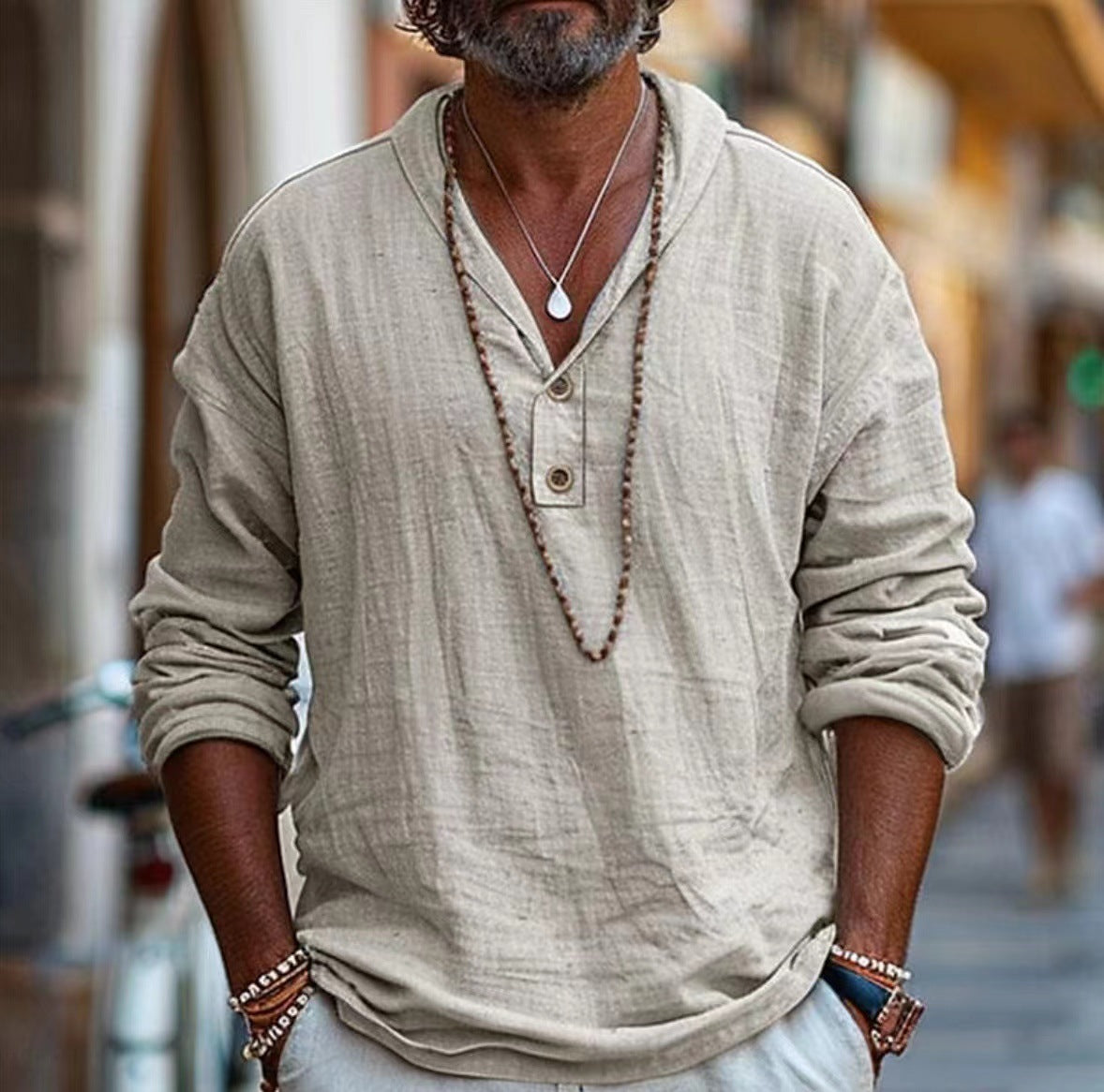Chemise Décontractée Rétro en Coton et Lin – Manches Longues.