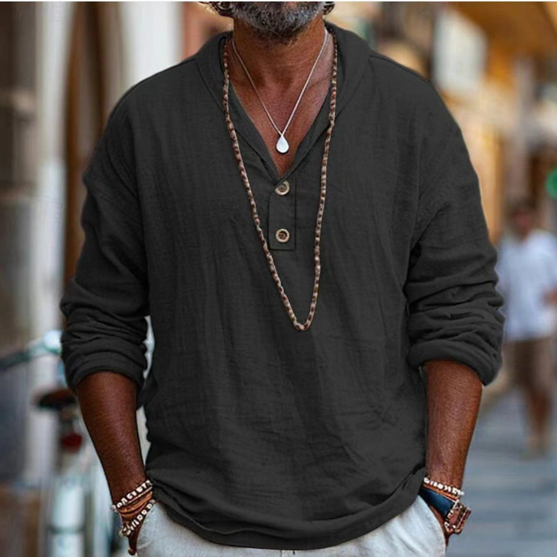 Chemise Décontractée Rétro en Coton et Lin – Manches Longues.