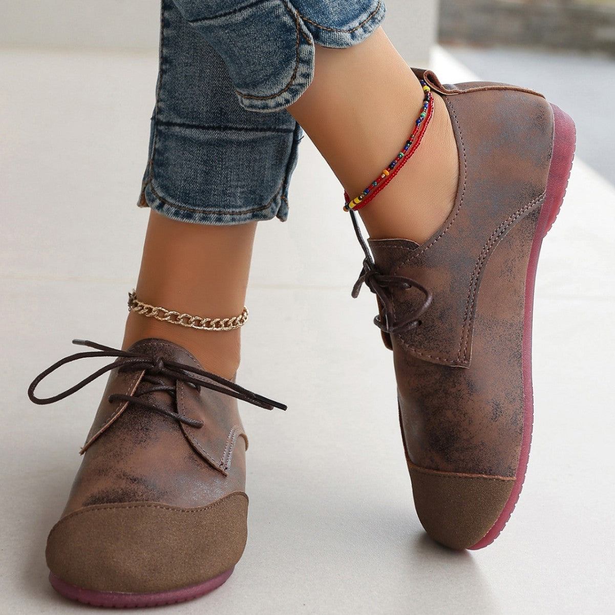 Flat Retro Soft Leather Western Style Slip-on Loafers Small Leather Shoes.