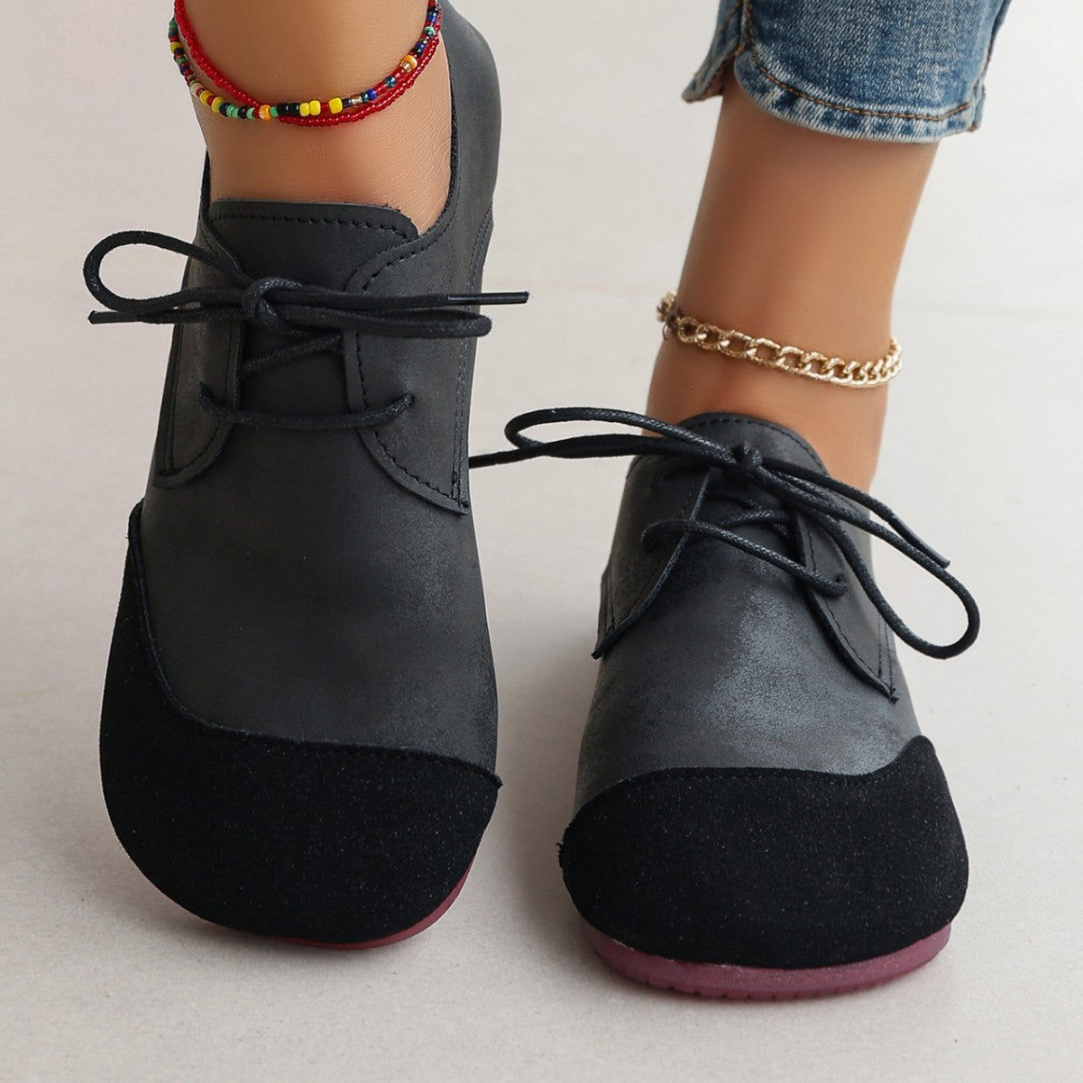 Flat Retro Soft Leather Western Style Slip-on Loafers Small Leather Shoes.