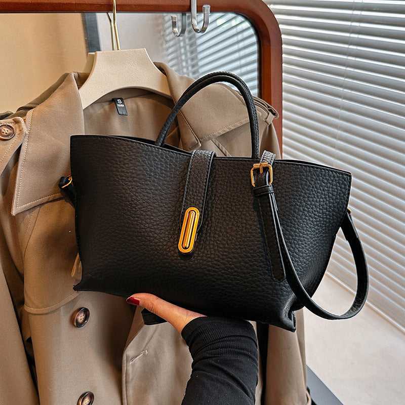 Sac à Main Femme Tendance – Sac Seau Grande Capacité à Motif Litchi avec Fermeture Zippée – Style INS Élégant et Décontracté.