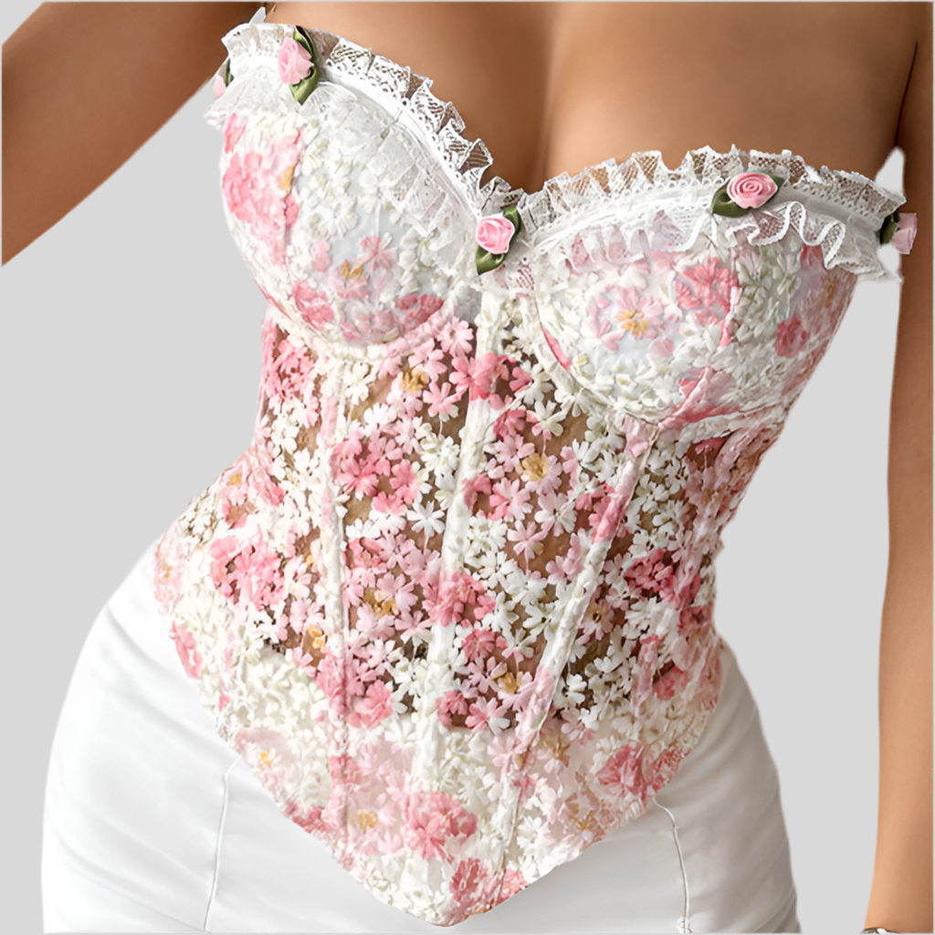 Flower Embroidery Lace Semi-transparent Rope Backless Tube Top