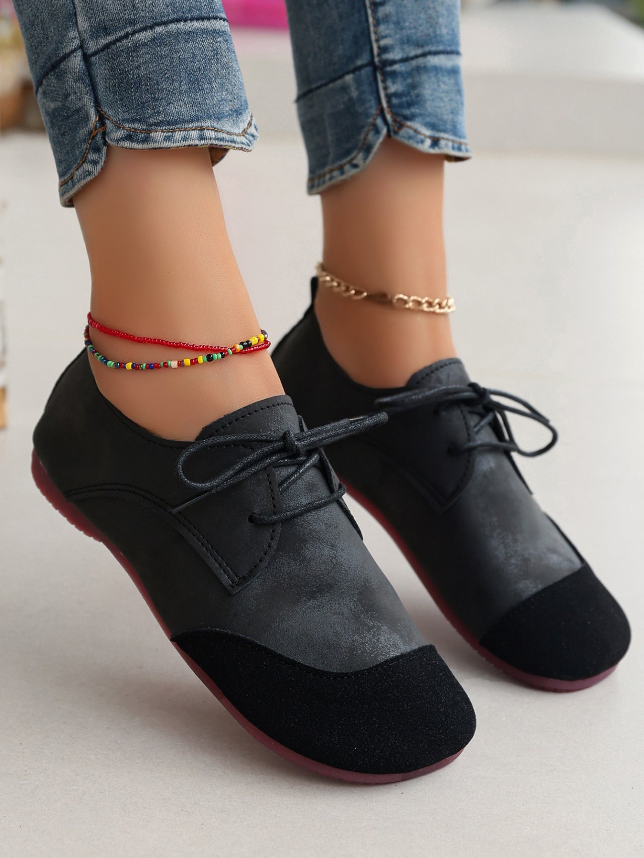 Flat Retro Soft Leather Western Style Slip-on Loafers Small Leather Shoes.