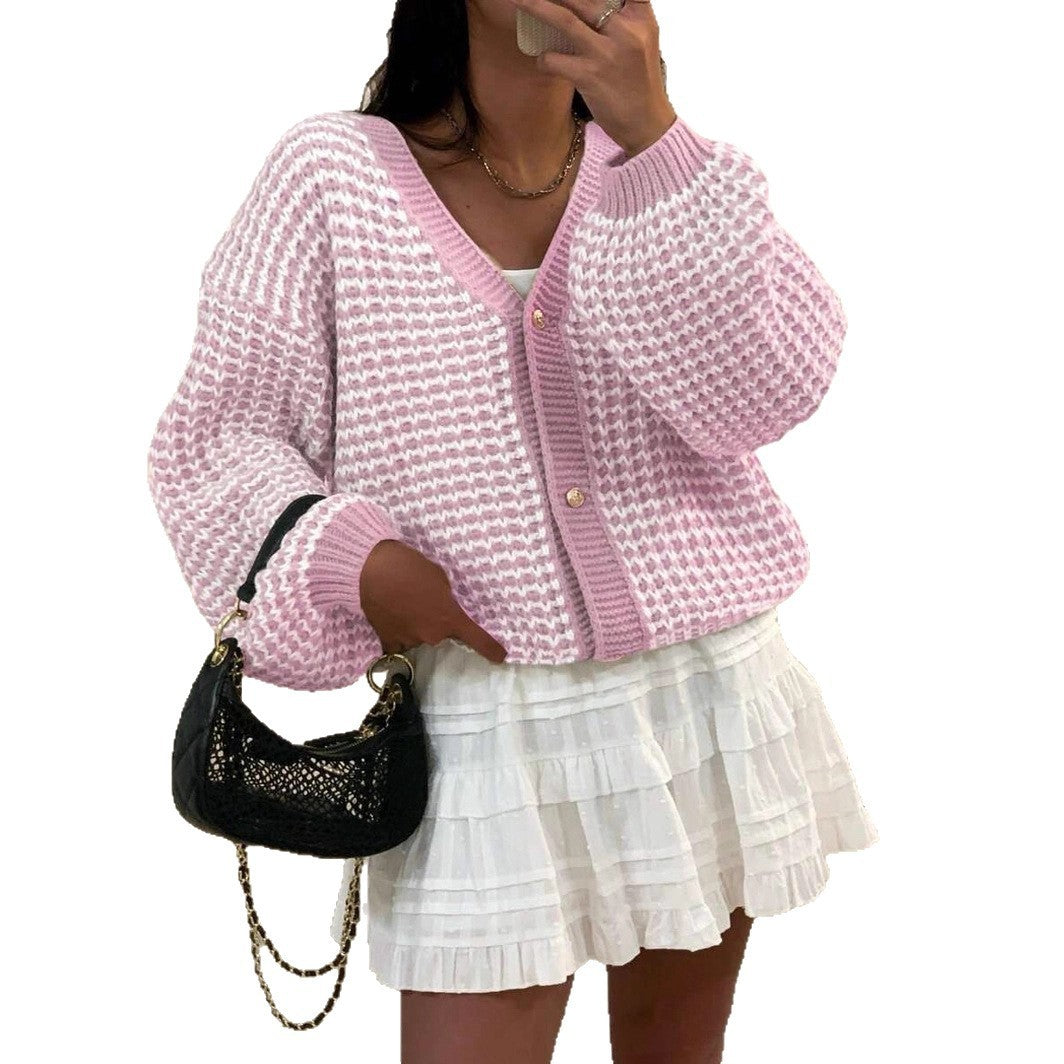 Snow Pattern Single-breasted Loose Sweet Cardigan.