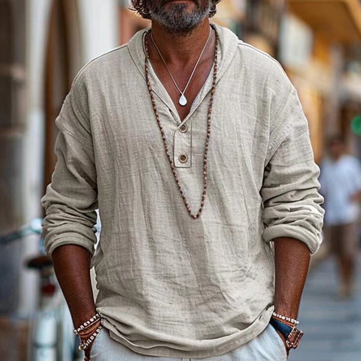 Chemise Décontractée Rétro en Coton et Lin – Manches Longues.