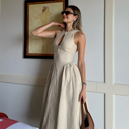 Robe Bohème d’Été Femme Évasée en Dentelle Ajourée.
