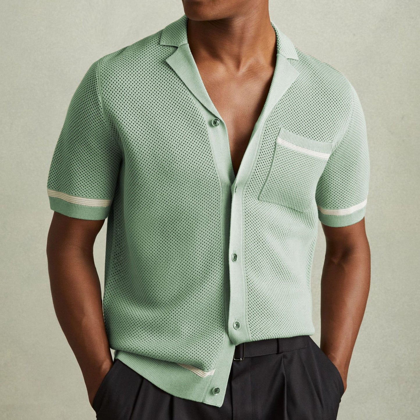 Polo en Maille pour Homme – Col Cubain, Manches Courtes, Été.