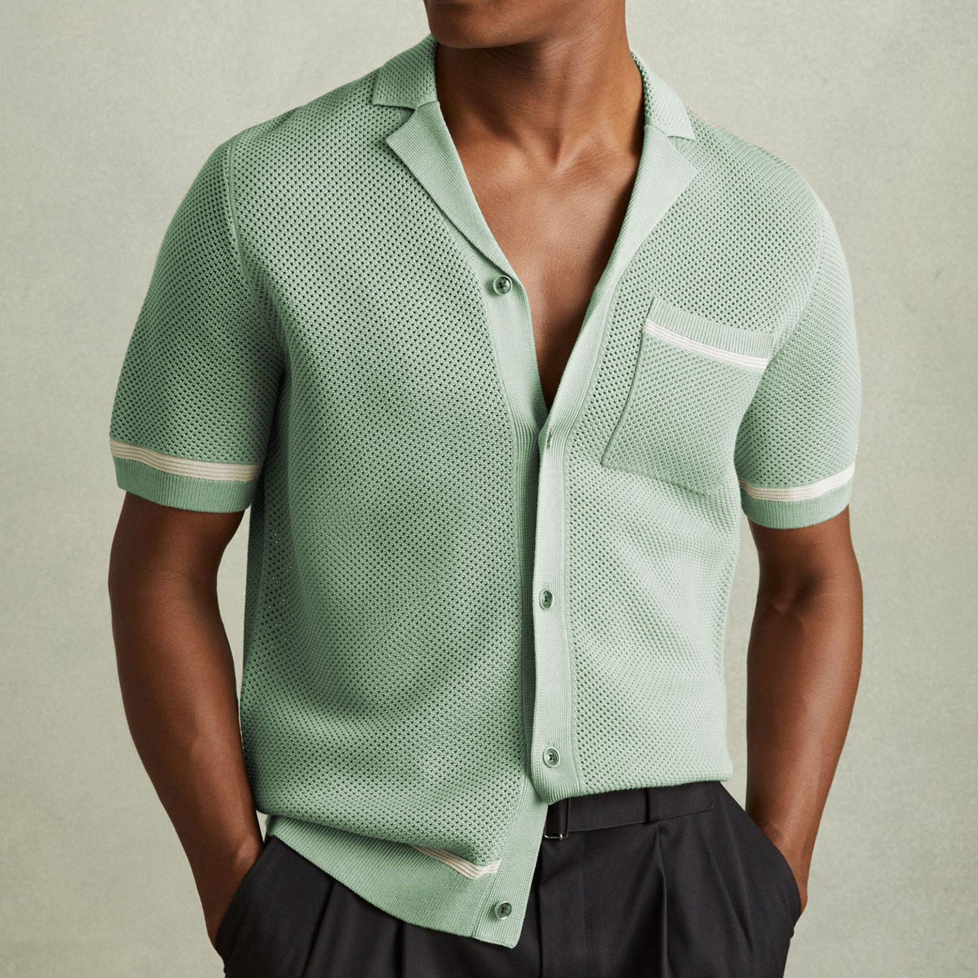 Polo en Maille pour Homme – Col Cubain, Manches Courtes, Été.