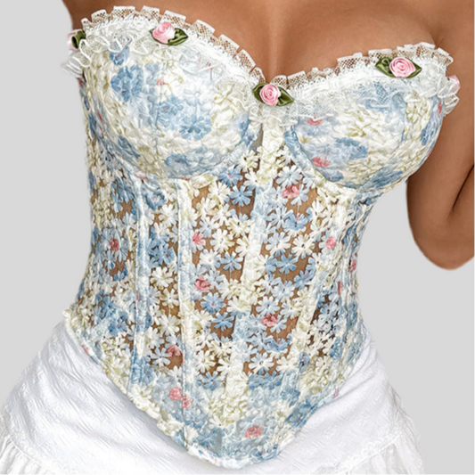Flower Embroidery Lace Semi-transparent Rope Backless Tube Top