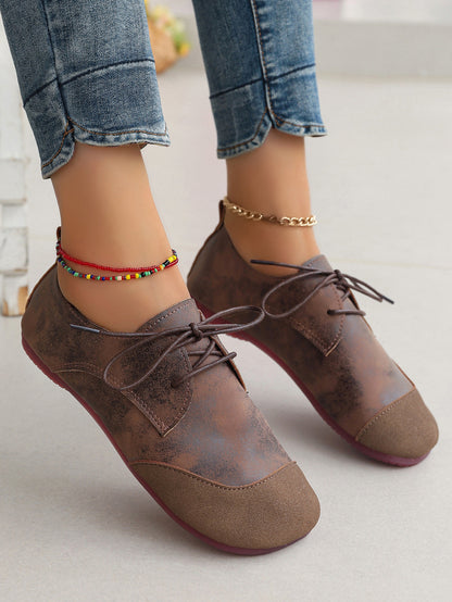 Flat Retro Soft Leather Western Style Slip-on Loafers Small Leather Shoes.