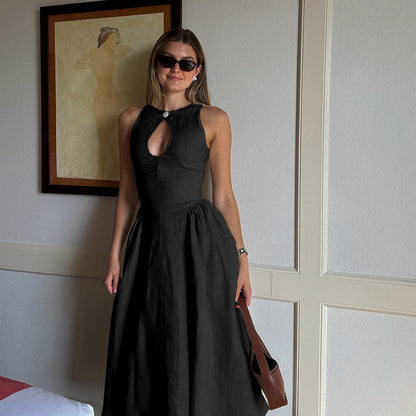 Robe Bohème d’Été Femme Évasée en Dentelle Ajourée.