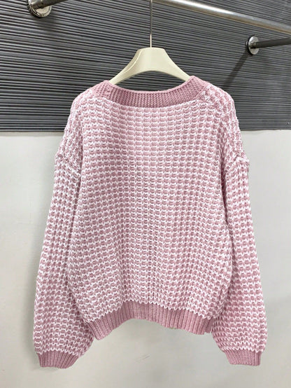 Snow Pattern Single-breasted Loose Sweet Cardigan.