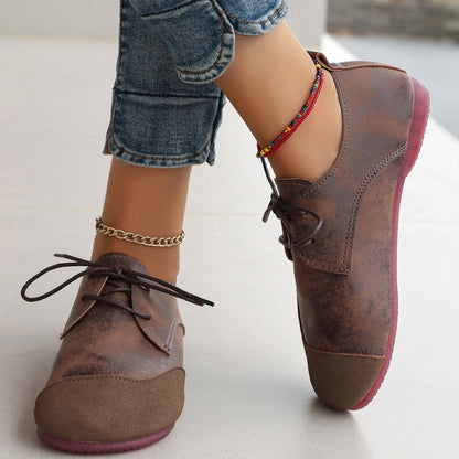 Flat Retro Soft Leather Western Style Slip-on Loafers Small Leather Shoes.