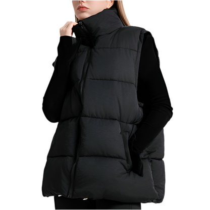 Gilet sans manches femme mi-long à col montant, rembourré en coton épais façon doudoune