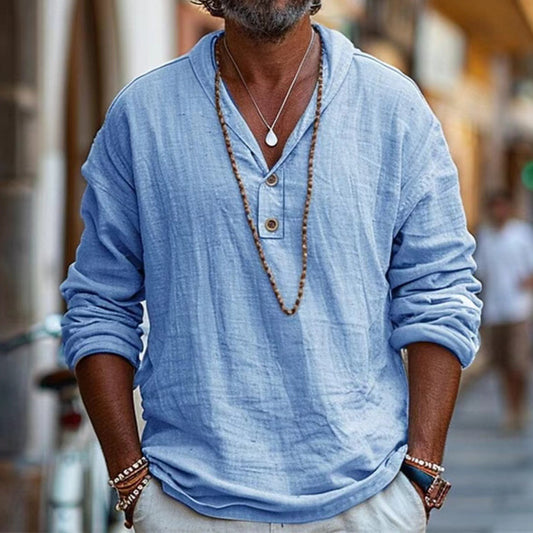 Chemise Décontractée Rétro en Coton et Lin – Manches Longues.