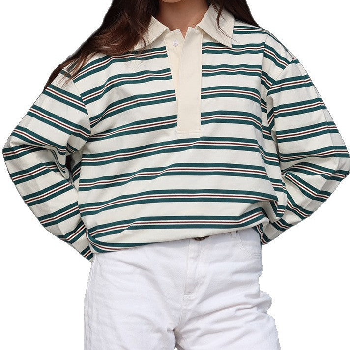 Haut Femme Automne à Rayures – Col Polo et Manches Longues