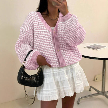 Snow Pattern Single-breasted Loose Sweet Cardigan.