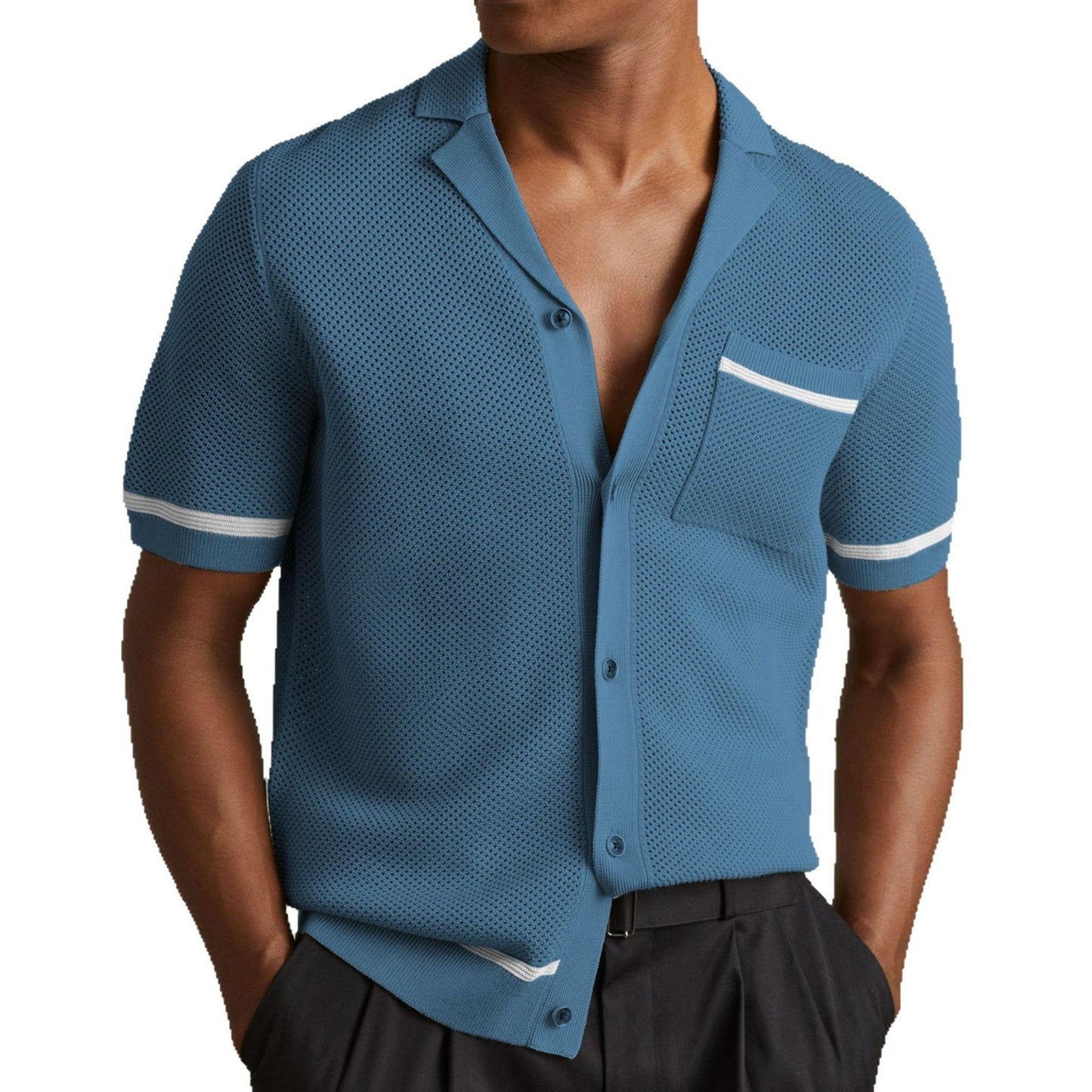 Polo en Maille pour Homme – Col Cubain, Manches Courtes, Été.